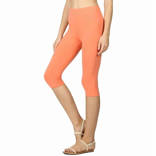 Women's Essential Basic Cotton Spandex Stretch Below Knee Length Capri Leggings