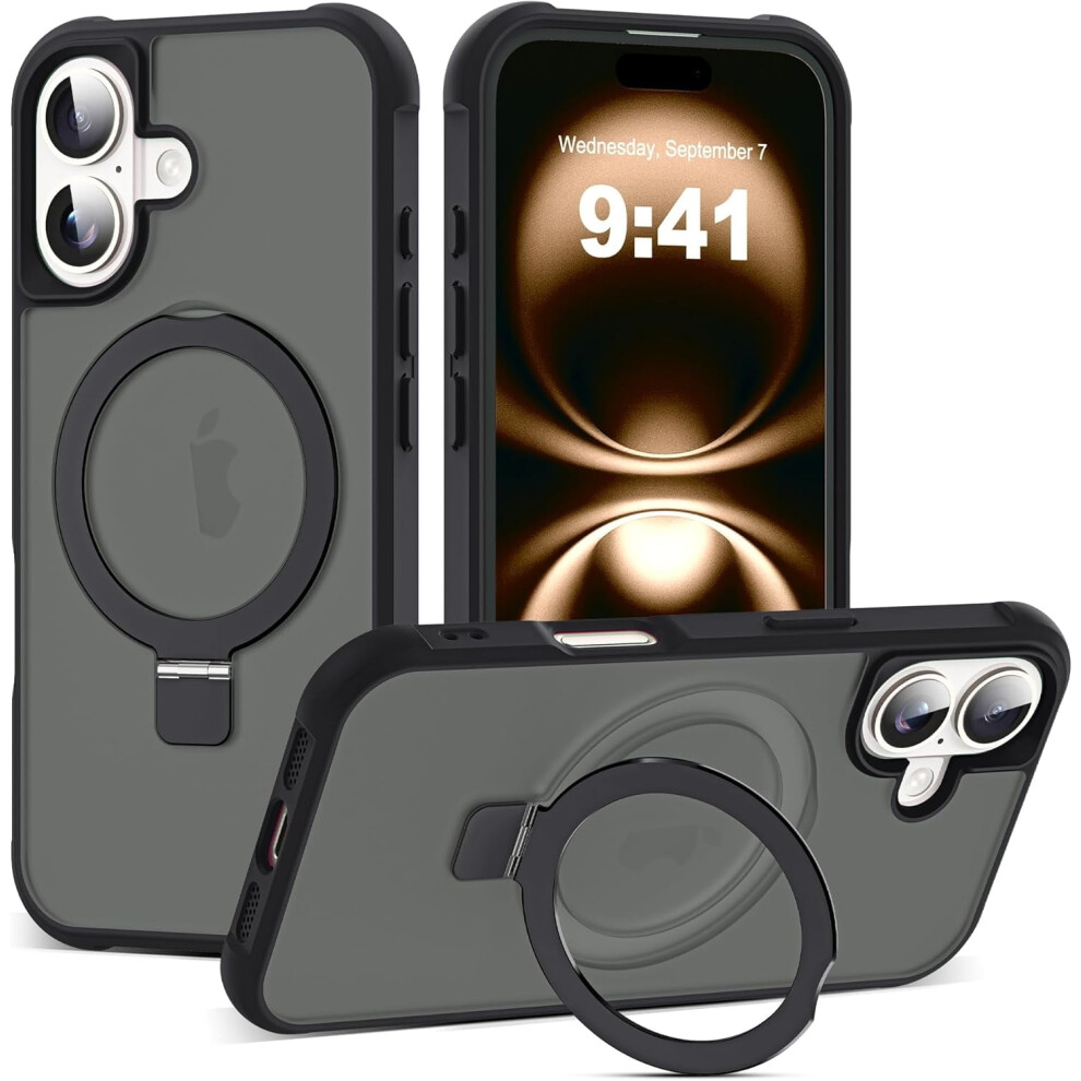 Compatible With Iphone 16E Case: Military-Grade Translucent, Invisible Magnetic O-Ring Stand, Magsafe-Compatible, Great Grip, 6.1" 9479868468573