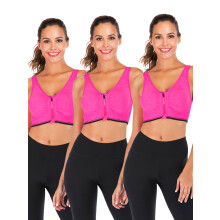 3-pack sport-bh:ar med dragkedja framtill och avtagbara vadderingar för kvinnor, racerback yoga- och tränings-bh:ar