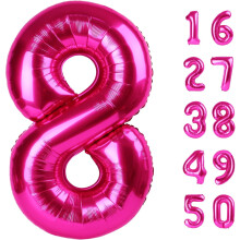 Rose Red 40" Giant Mylar Number 8 Balloon – Hot Pink Foil Helium Balloon for 8th, 18th, 28th, 80th Birthday & Anniversary Decor (Compatible with
