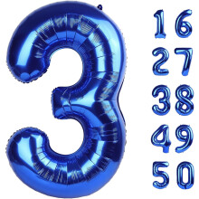 40" Blue Foil Number 3 Balloon – for 3rd, 13th, 23rd, 30th Birthday & Anniversary Party Decor – Compatible with standard balloon pumps