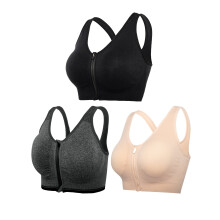 FANNYC1-3Pack Dam Sport-BH med Dragkedja, Sömlös Vadderad Racerback, Löpning, Gym, Yoga, Fitness, Hög Impact Toppar, Linne