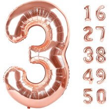 Rose Gold 40" Foil Number 3 Balloon – Compatible with Birthday, Anniversary Decor & Photo Props