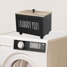 Wooden Laundry Pods Container with Lid – Compatible with All Pods, Stylish Dryer Sheet Holder for Laundry Room, Kitchen & Bathroom