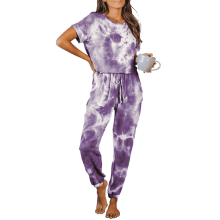 Pyjamas för kvinnor Sommarset Dam Sommarloungekläder: Tie-Dye-mönster, långärmat, tvådelat pyjamasset Dam Pyjamasset
