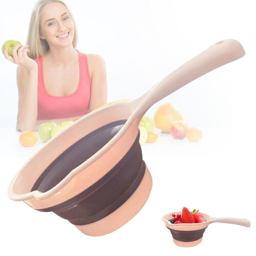 1PC Folding Spoon Container with Handle, Bath Bailer, Kitchen Funnel, Bidet Rinser, Foldable Tabo, Thickened Plastic, Pink