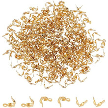 300 Pcs 304 Stainless Steel Golden Bead Tips, Calotte Ends, Clamshell Fold-Over Crimp Findings for Jewelry Making – Compatible with Beading Wire