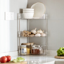 Corner Kitchen Shelf, Three Tier Wall Mounted Spice Rack, Countertop Corner Storage Organizer No Drill