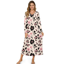Women's Floral Leopard Print Full-Length Button-Down House Dress & Nightgown, Soft Cozy Lounge Sleepwear – M, Compatible with Home Use