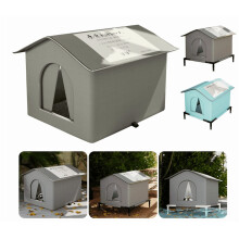 Outdoor Cat Shelter Gray Large Weatherproof Insulated