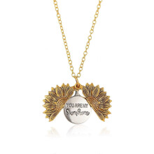 (Gold)You are My Sunshine Necklace,Vintage Creative Alloy Necklace, Personalized Openable Sunflower Pendant, Double-Sided