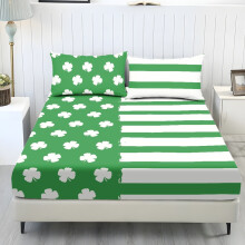 Queen Fitted Sheet Set with Pillowcases Green White
