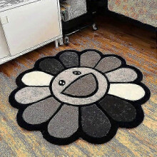 (140x140CM, C) Smiling Face Plush Rug Flower Art Rug for Bedroom Living Room Retro Rainbow Fluffy Bathroom Smile Rug Nonslip Mat Home Decor