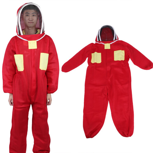 Red Beekeeping Protective Suit with Double Zipper Breathable Bee Suits Accessory for BeekeeperL 1