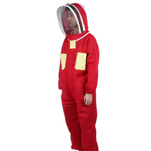 Red Beekeeping Protective Suit with Double Zipper Breathable Bee Suits Accessory for BeekeeperL 2