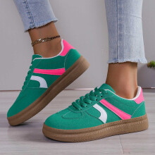 Suede Lace Up Flat Casual Shoes Comfortable Loafers For Daily Walking And Outing Green 37