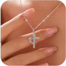 925 Sterling Silver Cross with Crown Necklace for Women, Cubic Zirconia Pendant, Adjustable Choker – Compatible with Christian Faith, Easter,