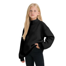 AWZXDE Varm vintergenser med hette, myk og koselig genser med høy hals, svart for jenter, 9-10 år