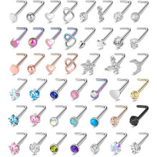 44 stk/sett 18G20G blandede farger kubisk zirkon nesering piercing rund krystall nesepiercing neseben/L-formet/neseskruer nesestift piercing