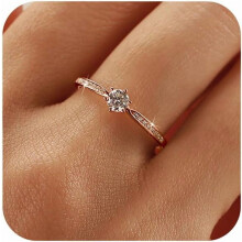 Ladies' Sterling Silver Gold-Plated Round-Cut Moissanite Promise Ring Classic Timeless Bridal Wedding Ring Jewelry Gift for Your Wife