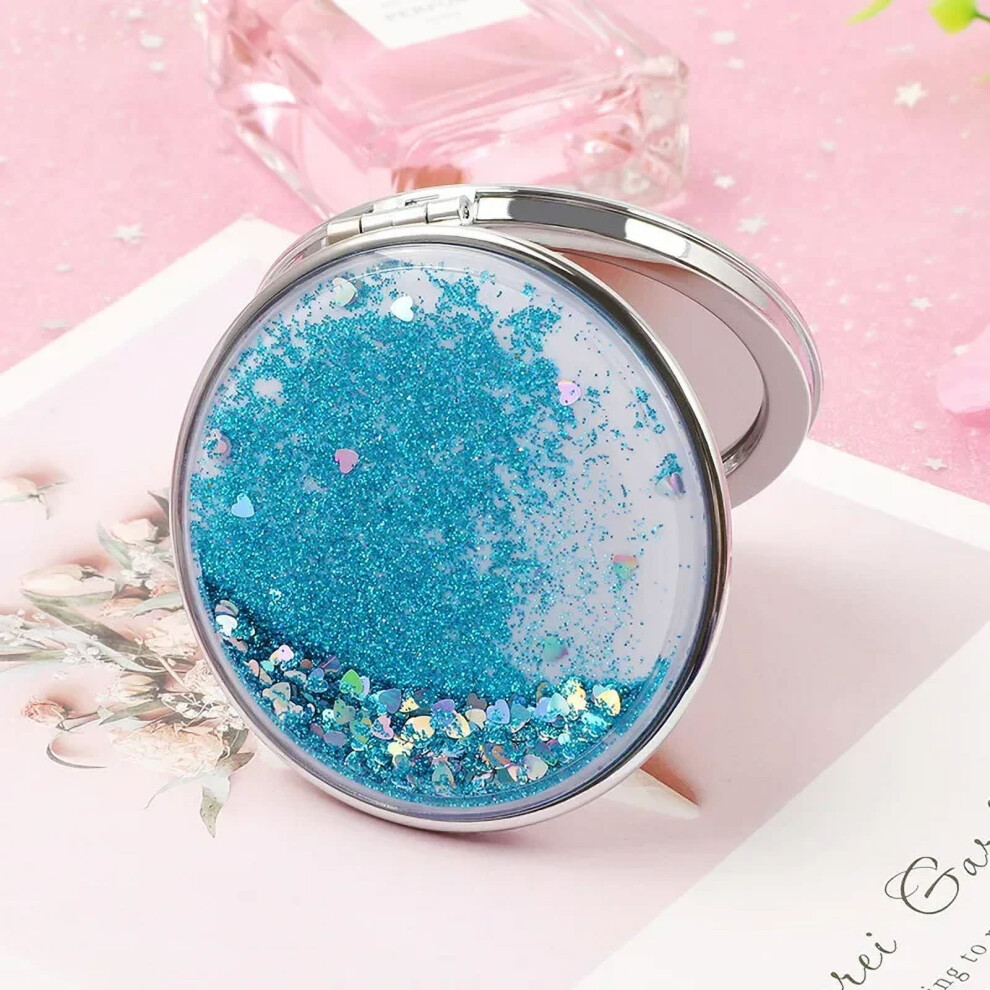 Mini Folding Makeup Mirrors Flowing Sands Pocket Mirror for Girls Women Double-Sided Sparkling Make Up Mirror Beauty Accessories