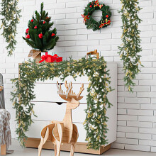 70 Inch Pre-Lit Staghorn Rattan with Fruit, Plastic Flexible Artificial Vine, Indoor Christmas Wedding Decor
