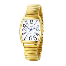 Herreur med stor urskive og letlæser, kvarts Tonneau-ur med guld/sølvfarvet elastisk bånd, firkantet armbåndsur
