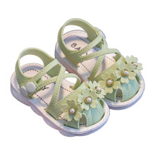 Sommersandaler for småjenter med blomsterdesign, lette, pustende, avslappede utendørssko for hverdagskomfort, grønne, 8-11 måneder