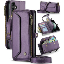 CaseMe Leather Wallet Case for compatible with Samsung Galaxy S23 FE – RFID Blocking, 10-Card Holder, Zipper Bills Slot, Magnetic Strap