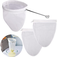 Ultra Fine Reusable Filter Bags with Stainless Steel Handle for Nut Milk, Coffee, Milk, Butter, Juices and Fresh Cheese