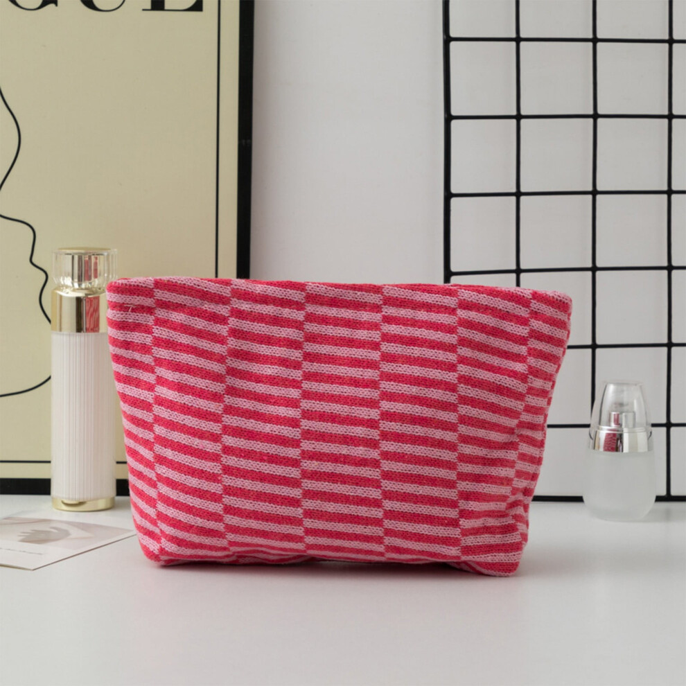 Woolen Knitted Makeup Bag, Striped Color-Blocked Cosmetic Pouch, Ins-Style Portable Bag for Cosmetics, Stationery, and Pencil Case