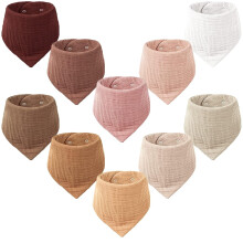 Muslinhaklappar, 10-pack babyhaklappar med bandana, dregel, 100 % bomull för unisex pojkar och flickor, set med 10 enfärgade färger, för