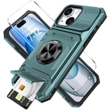 iPhone 15 Wallet Case with Card Holder, Screen Protector, 360 Ring Kickstand, Military-Grade Drop Protection – Compatible with iPhone 15 6.1"
