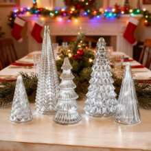 5-Pack Illuminated Mercury Glass Christmas Trees with LED, Silver Xmas Decor – Compatible with 2026 Holiday Themes