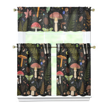 Colorful Mushroom Plants Kitchen Curtain Valance 3 Piece Set Short Curtain Sink Window Decor 36 Inch Small Window Treatment Tier 27.5x36 Length