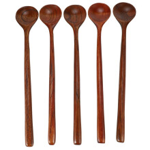 Long Spoons Wooden, 5 Pieces Korean Style 10.9 inches 100% Natural Wood Long Handle Round Spoon 3010