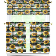 Sunflower Kitchen Curtains & Valances Set, Vintage Bathroom Window Curtains, 3-Piece Tier Set, 54"x36", Compatible with Standard Rods