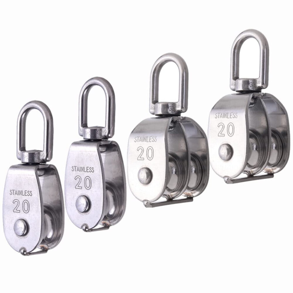 M20 Pulley Block, 2 Single Pulley+ 2 Double Pulley 304 Stainless Steel Wire Rope 9028731927435