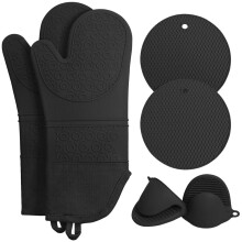Silicone Kitchen Mitts + Insulated placemats + Hand clamp 6 PCS Set for Kitchen Baking