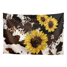 Sunflower & Cow Print Tapestry – 36"x24" Wall Hanging for Bedroom, Living Room, Kitchen, Cafe & Home Decor