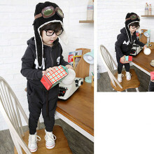 (Black) Kids Pilot Fleece Hat with Earflaps