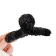 Xinwanna Winter Plush Hair Claw Faux Furry Korean Style Cross Teeth Back Head Shark Clip Solid Color Hair Barrette Headwear Hair Accessories (Black)