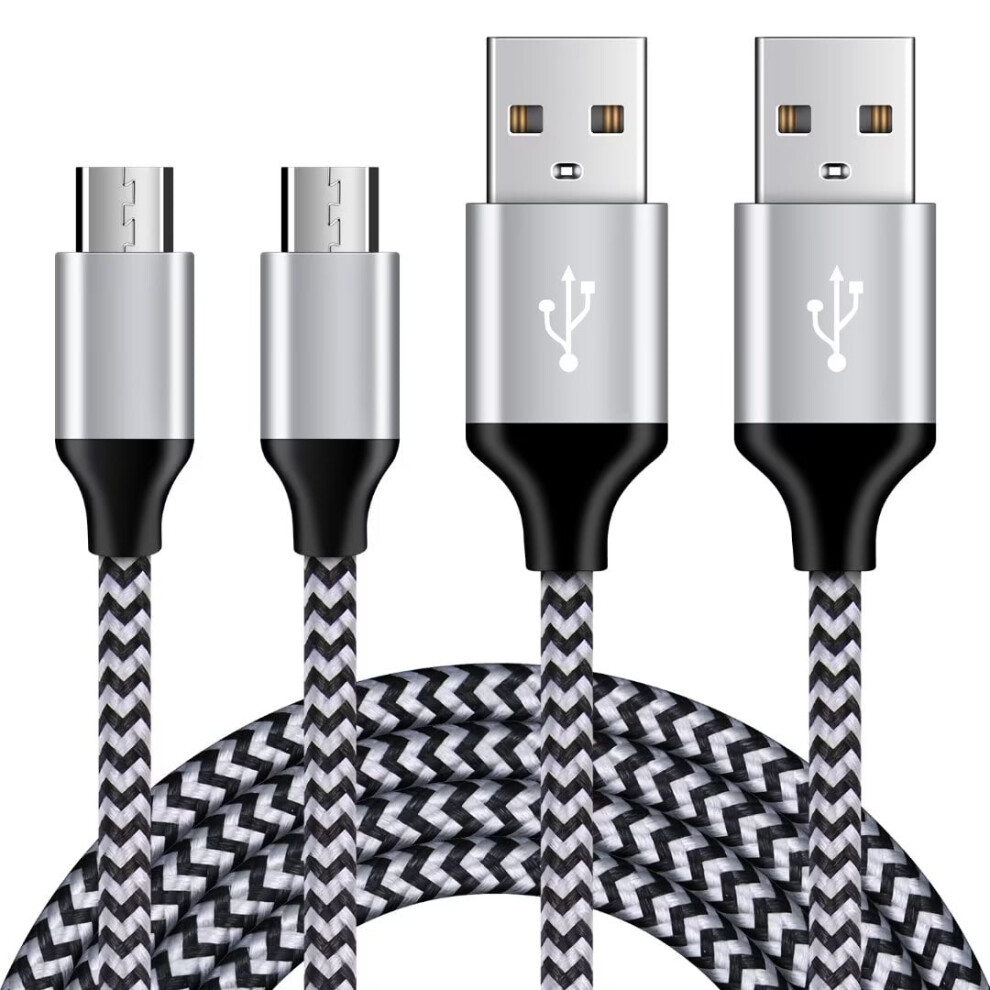 Micro Usb Cable 6Ft 2 Pack, Android Cables Nylon Braided Usb Micro Fast Charging Cords, White 9365509165324