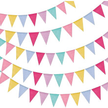 Multicolored Pastel Pennant Flags Bunting – 72 Triangle Fabric Flags for Birthday, Graduation, Bridal & Summer Party Decor (Compatible with
