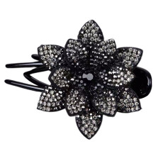 Anti-slip hair clip with rhinestone flower decoration grey