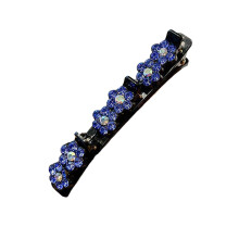 Xinwanna Korean Style Elegant Tight Anti-fall Side Bang Clip Shiny Rhinestone Flower Decor Double Layer Hairpin Hair Accessories (Blue)