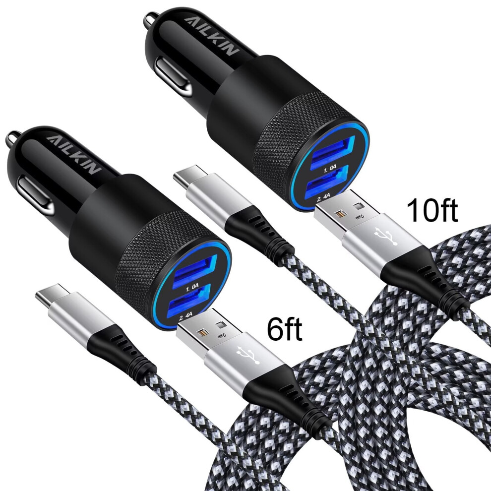 4-Pack Usb-C Car Charger Adapter With 2X Usb-C Cables (10Ft & 6Ft), Fast Charging, Compatible With Android 9365509168073