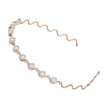 Xinwanna Wavy Rhinestone & Faux Pearl Headband, Non-slip Elastic Hair Hoop for Women – Golden, Compatible with All Hair Types
