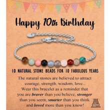Natural Stone Birthday Bracelet for Girls 6-13, with Happy Birthday Card – Compatible with Kids’ Gifts