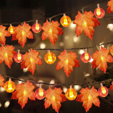 Morttic Halloween Hanging Ornament, LED Warm Light Maple Leaf Lantern String, 20LED, Compatible with Outdoor Decor